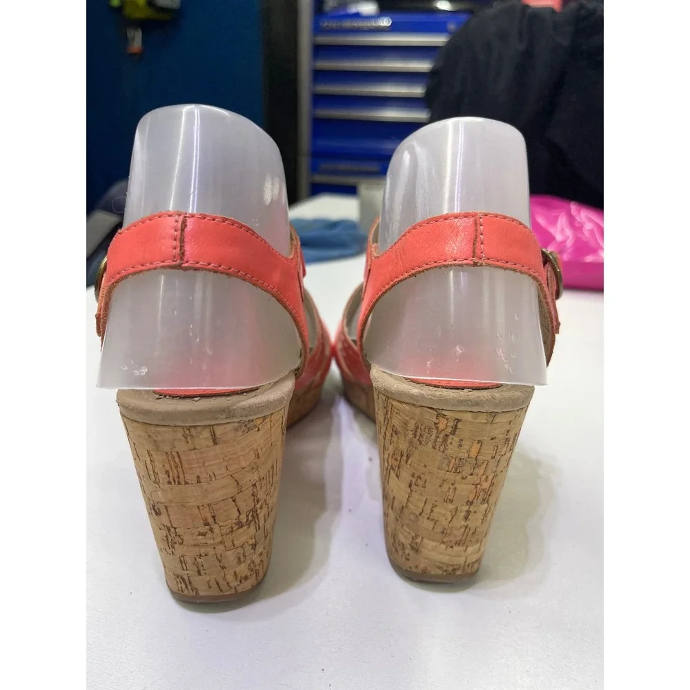 Sperry Top-Sider Womens Coral Leather Cork Wedge Sandals STS95086 Size 8.5M